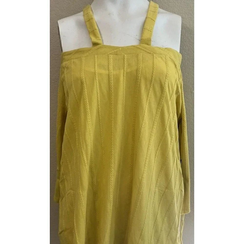 Ladies Large Cold Shoulder Blouse Yellow Gold Braided Embroidered Tunic NWT